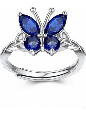 Sterling Silver Butterfly Ring - Hypoallergenic Adjustable Birthstone Jewelry